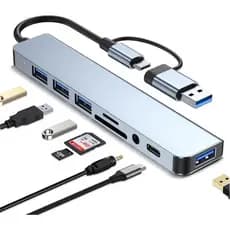Hub USB C Hub USB 3.0 com Leitor de Cartão SD/TF, Conector Auxiliar para Fones de Ouvido de 3,5 mm, Divisor USB 8 em 1 p
