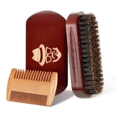 Escova para Barba, 100% Cerdas de Javali, Pente de Barba em Madeira de Noz, Escova para Barbear Cabelo e Bigode, Escova