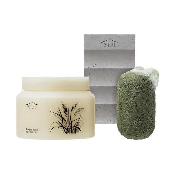 Pacote de Cuidados Coreanos SIOT – Máscara de Arroz, Sabonete Facial Herbal e Saboneteira |   Conjunto Completo para Cui