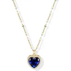 Colar de Coração de Safira para Mulheres, Banhado a Ouro 14K, com Pingente de Coração de Strass, Joia Delicada com Pedra