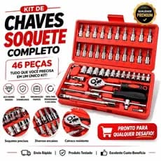 Kit Ferramentas 46 Peças Jogo Soquete Catraca Reversível Chave Allen Maleta Automotivo Profissional