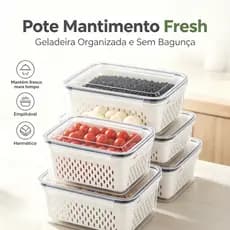Kit 3 potes herméticos com tampa de vedação segura e design empilhável para geladeira