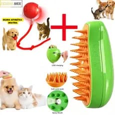 Kit Brinquedo Automático para Pet + Escova Massageadora com Spray para Cães e Gatos
