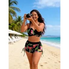 tankini sets/ tankini sets 2026 moda preto pássaro impressão plus Size mais gordura maiô terno dividido maiô grande peit