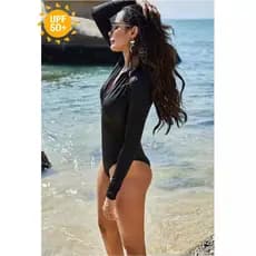 bikini One-Piece Swimsuits UV bikini de uma peça praia manga comprida maiô europeu e americano conservador zíper biquíni