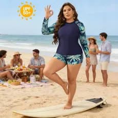 tankini sets UV bikini  Plus Size Plus gordo/maiô com colete dividido/terno de surf feminino Anti-sol de manga tankini