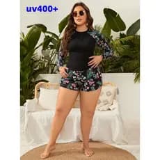 Roupa de Banho Plus Size para Mulheres, Conjunto de Proteção Solar de Manga Longa em Duas Peças, Roupa de Surf com Estam