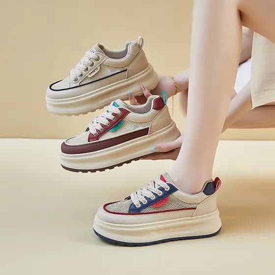 Sola de rua respirável branco tiro feminino Casual malha grossa aumentando 2026 verão sapatos coreanos xw521