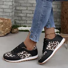 Tênis sapatos casuais tamanho grande 2026 esportes costura tênis baixos femininos estampa de leopardo rendas