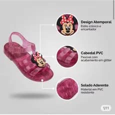 Sandália Infantil Feminina  Lilas e Pink com Glitter Confortável Antiderrapante