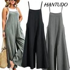 Macacão Solto Feminino De Verão Plus Size, Calças Largas Com Bolsos
