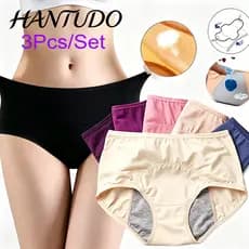 Kit 3 Calcinha De Algodão De Cintura Alta Antivazamento Para Período Menstrual / Calcinha Fisiológica Sem Costura