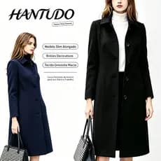 Novo Casacos De Lã Feminino Inverno Longo Acinturado Frio Casaco Sobretudo Parca Feminino Lã Premium