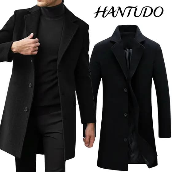 Casaco De Lã Masculino Sobretudo De Comprimento Médio,outono/inverno À Prova De Vento E Casacos Quentes