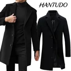 Casaco De Lã Masculino Sobretudo De Comprimento Médio,outono/inverno À Prova De Vento E Casacos Quentes