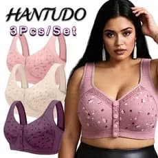 Kit 3 Sutiã Colete Com Botão Frontal Sem Fio Idade Plus Size Renda Floral Confortável Suporte