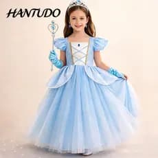 Vestido De Festa Infantil De Luxo Cinderela Princesa Inclui Vestido, Coroa, Luvas, Peruca E Varinha Mágica