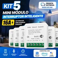 5 Pecas Mini Módulo Interruptor Inteligente 16A Automático Wi-Fi Doméstica Relé Embutir