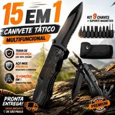 Canivete Tatico Multifuncional 15 Em 1 Com 9 Chaves Alicate Faca Campismo Pesca Sobrevivencia