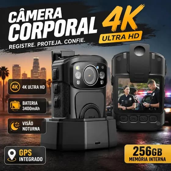 Câmera De Polícia Corporal B4k5 4k 256gb Bateria 3400mah GPS Visão Noturna Doca De Carregamento