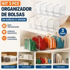 Kit 3 PCS Organizador Acrilico Escritorio Estante Sala Multiuso Livros Bolsa Clutch Carteira Paramount