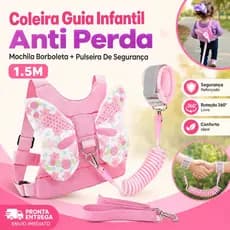 Coleira Guia Infantil Anti Perda Mochila Borboleta Pulseira De Segurança Menina Bebe 1.5m