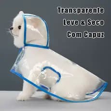 Capa de Chuva Impermeável Transparente com Capuz Proteção para Cachorros e Gatos