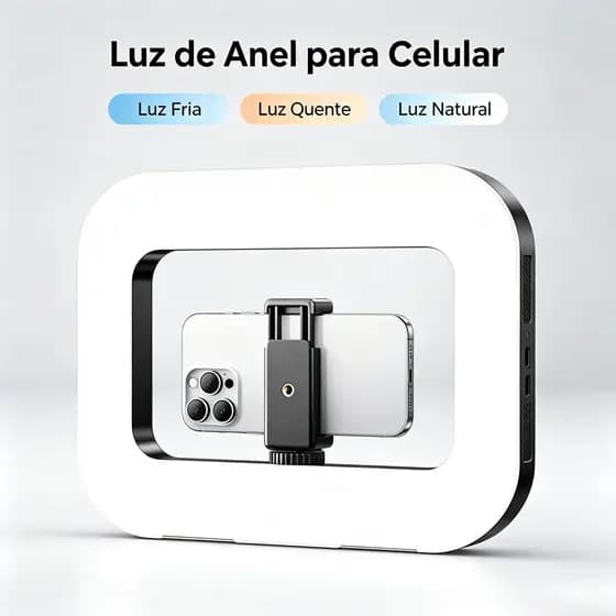 Ring Light Para Live Youtube e Tiktok 3 Cores Profissional Com Adaptador para Celular Iluminador Led
