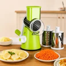 Ralador de Queijo Fatiador Legumes Cortador Vegetais Manual 3 em 1 Multiuso Com Ventosa Manivela