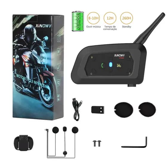 Intercomunicador V6plus Fone Capacete Moto Bluetooth S/ Fio 1200 metros