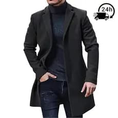 Casaco De Lã Masculino Sobretudo De Comprimento Médio Longo Forrado Lã Casaco Com Gola Abotoada