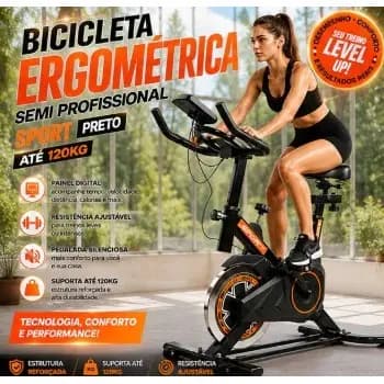 Bicicleta Fitness Ergométrica Preta Semi Profissional Academia Casa Suporta até 120kg