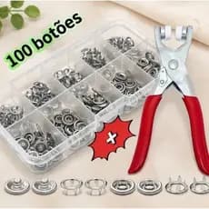 Alicate para Botão de Pressão com 100 Botões Metálicos Ferramenta Costura DIY Profissional