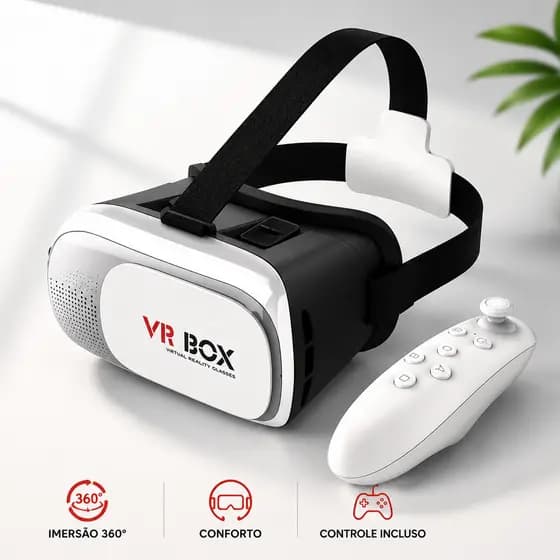 Óculos VR Box 2.0 Realidade Virtual 3D com Controle Bluetooth, Imersão Total para Jogos e Vídeos no Celular