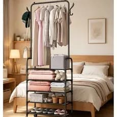 Arara de Roupas 4 Andares com Sapateira e Prateleiras Multiuso Organizadora para Quarto e Closet