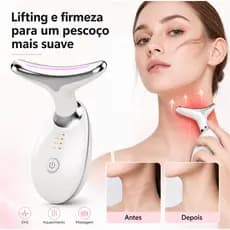 Massageador Facial LED 7 Cores Anti Rugas Vibratório para Rosto e Pescoço Uso Estético