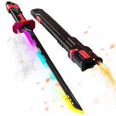 Espada Katana LED 80cm com Fumaça e Faísca Som RGB Brinquedo Cosplay