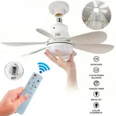 Ventilador De Teto Wind Light Silencioso 3 Velocidades Controle Remoto Lâmpada Led Silenciosa 6 Pás
