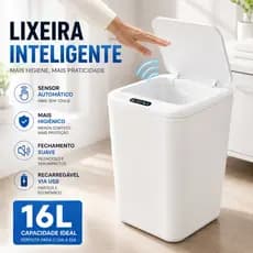 Lixeira Inteligente Automática 16L Sensor de Movimento Sem Toque Tampa Anti Odor Cozinha Banheiro