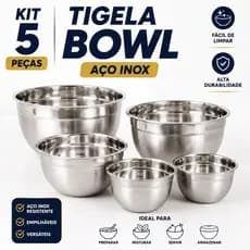 Jogo de Bowl Inox 5/10 Peças Tigela Inox Empilhável 14cm 16cm 20cm 22cm 24cm Gamela Bacia Cozinha