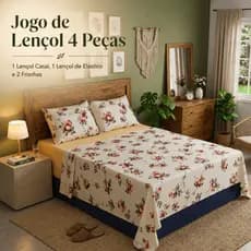 Kit Lençol Casal 4 Peças Toque de Algodão + Lençol com Elástico + 2 Fronhas Tamanho 2,20mx2,50m