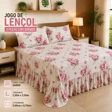Kit Colcha Lençol com Babado Queen 3 Peças Micropercal Toque de Algodão - Kit Completo com Fronhas
