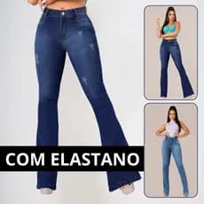 Calça Flare Jeans Feminina Cintura Alta com Elastano Levanta Bumbum Modelagem Confortável e Elegante
