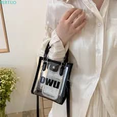 Bolsa De Gelatina Transparente PERTUO , PVC De Grande Capacidade Com Estampa De Letras Ombro Preta À Prova D'água Em
