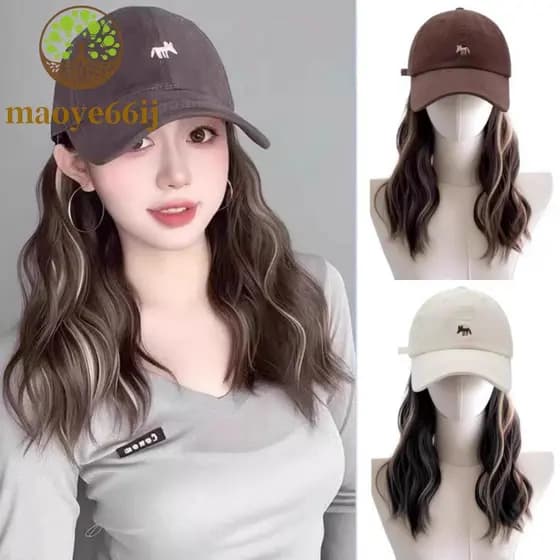 Boné De Beisebol MAOYE66 Com Peruca , De Cabelo Longo Ondulado De Água De Uma Peça Chapéu Ajustável Estilo Coreano