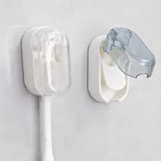 2 Pçs Mini Suporte De Escova De Dentes De Plástico ABS Transparente-Montado Na Parede Para Banheiro