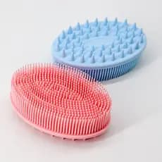 Escova de silicone de dupla face para shampoo e banho, adequada para massagem suave em crianças 024-054