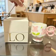 Copo de cerâmica tulipa pintado à mão flutuante copo de café de alto valor caneca de escritório casal menina copo de águ