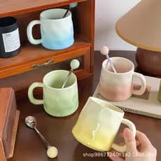 Caneca gradiente meninas copo de cerâmica alto valor grande capacidade nicho Design sentir casal copo de água xícara de