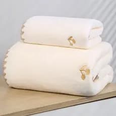 Toalha De Bebê , Conjunto De Toalhas De Veludo Coral Bordado De Algodão Puro